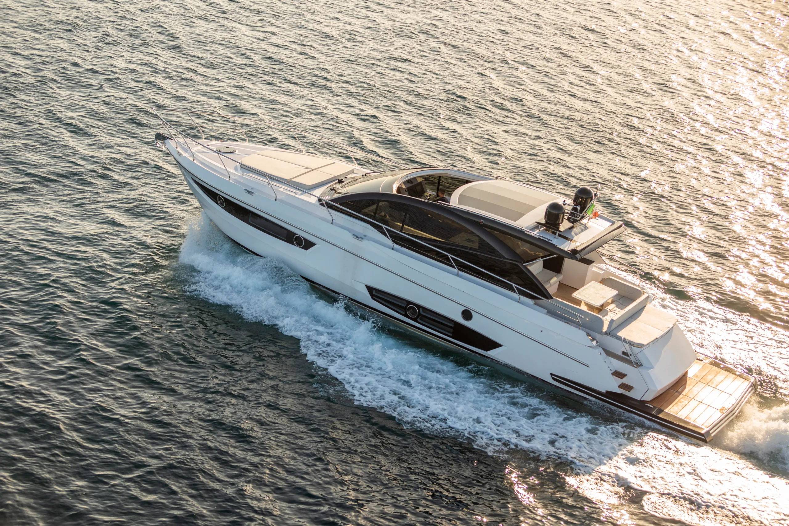 luxury motor yacht in navigation, aerial view