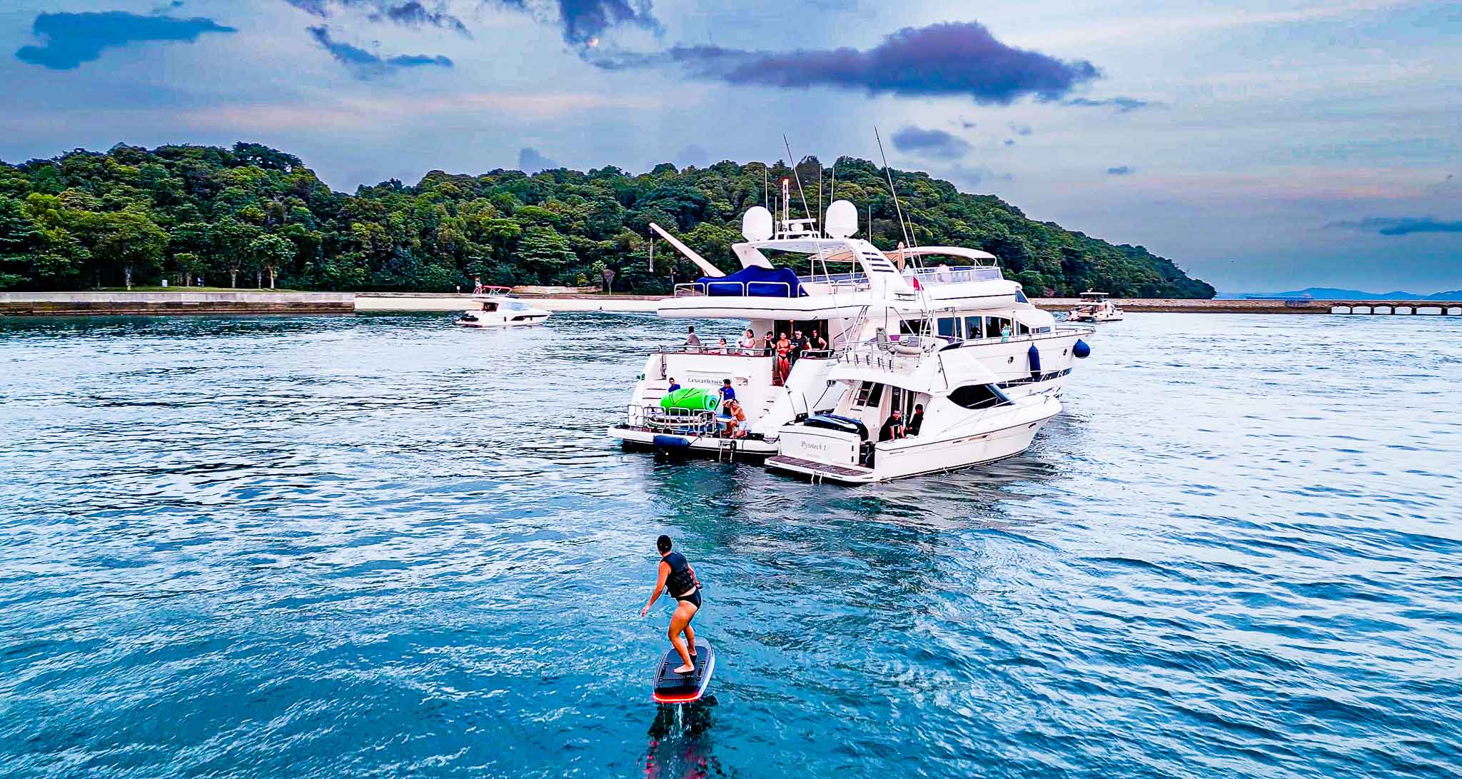 water activities with efoil, jet ski, water toys on yacht charters in Singapore