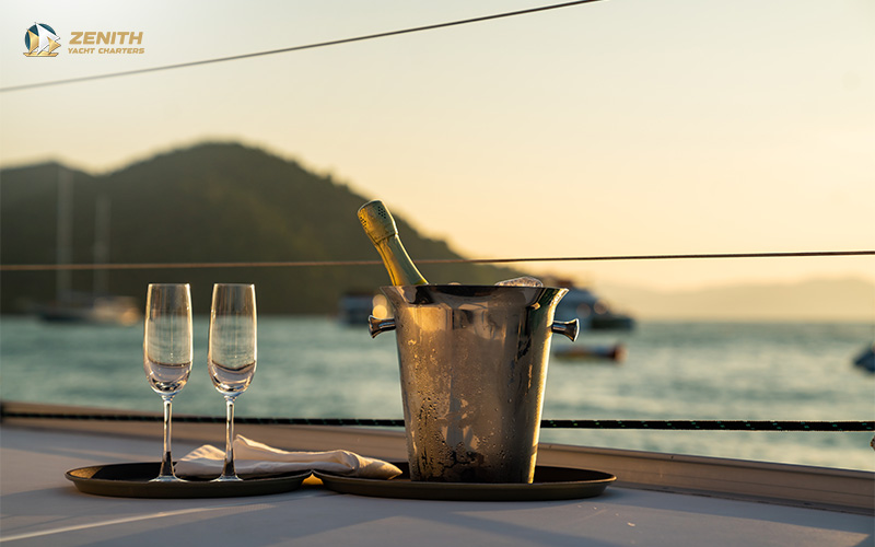 champagne set up on a yacht