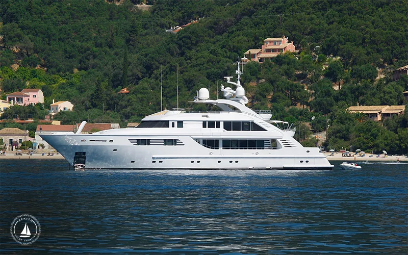Aerial-drone-top-view-ultra-wide-photo-of-luxury-yacht