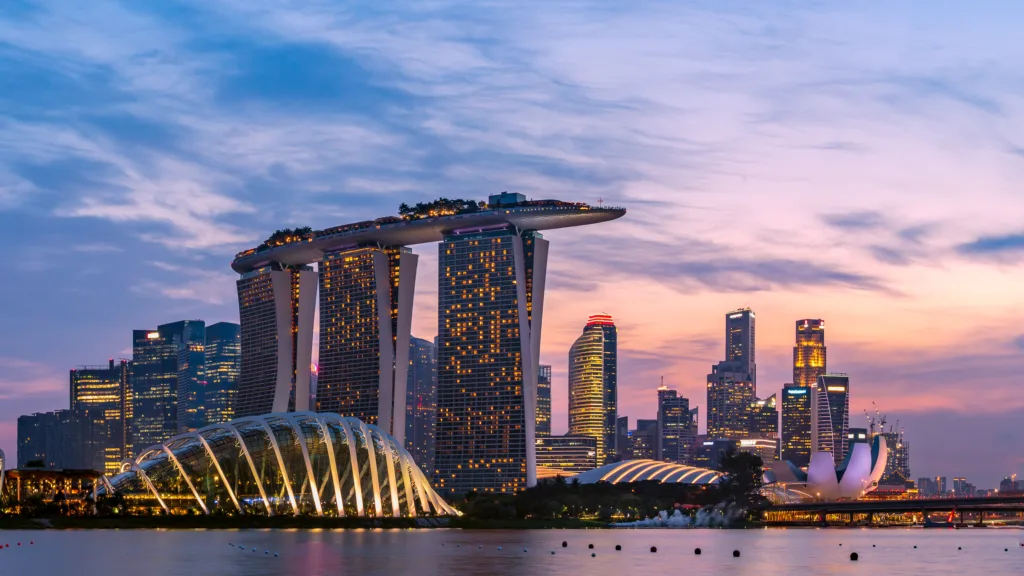 Panoramic view of Singapore Marina Bay area and CBD district at Zenith Yacht Charters Singapore