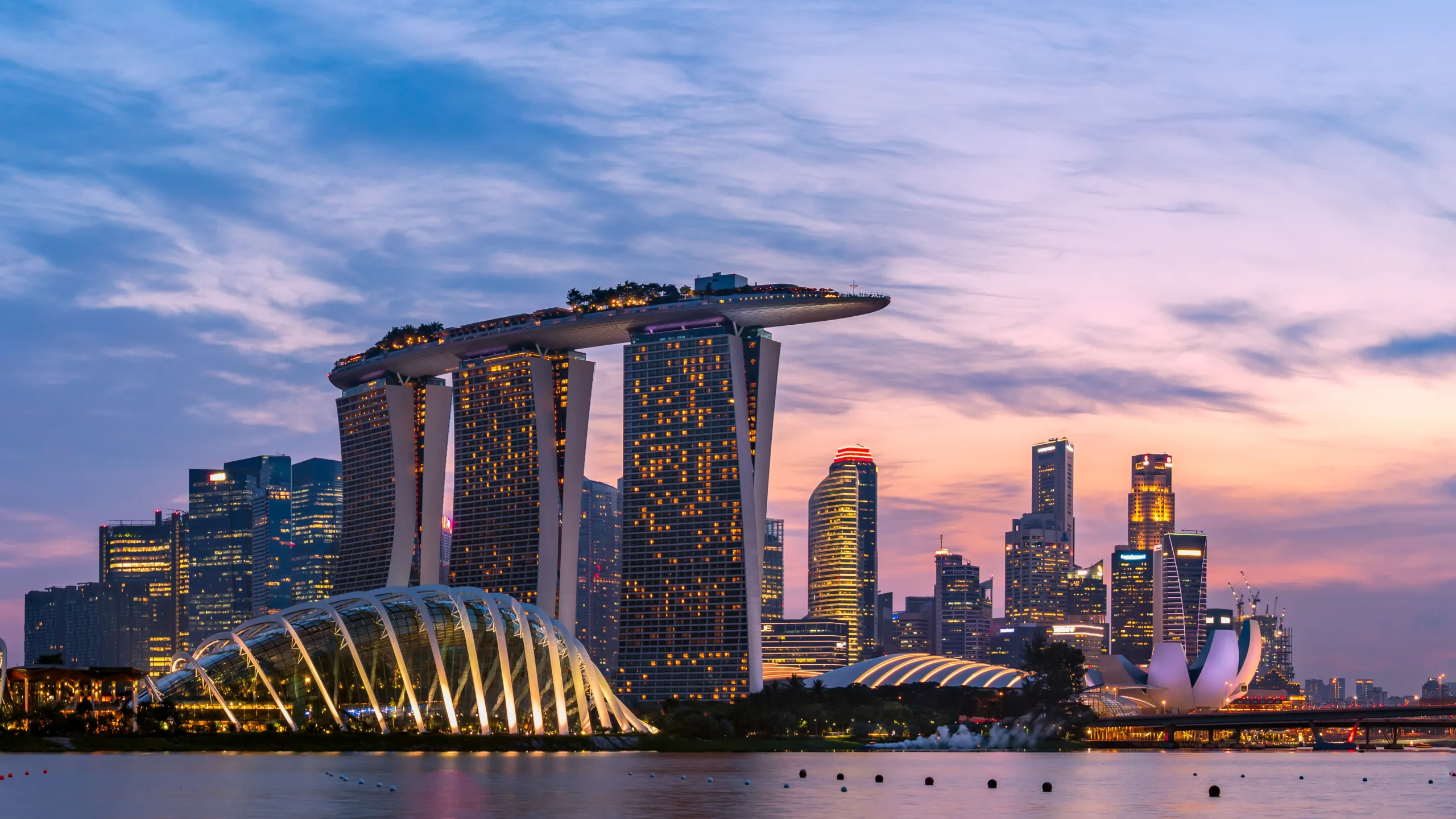 Panoramic view of Singapore Marina Bay area and CBD district at