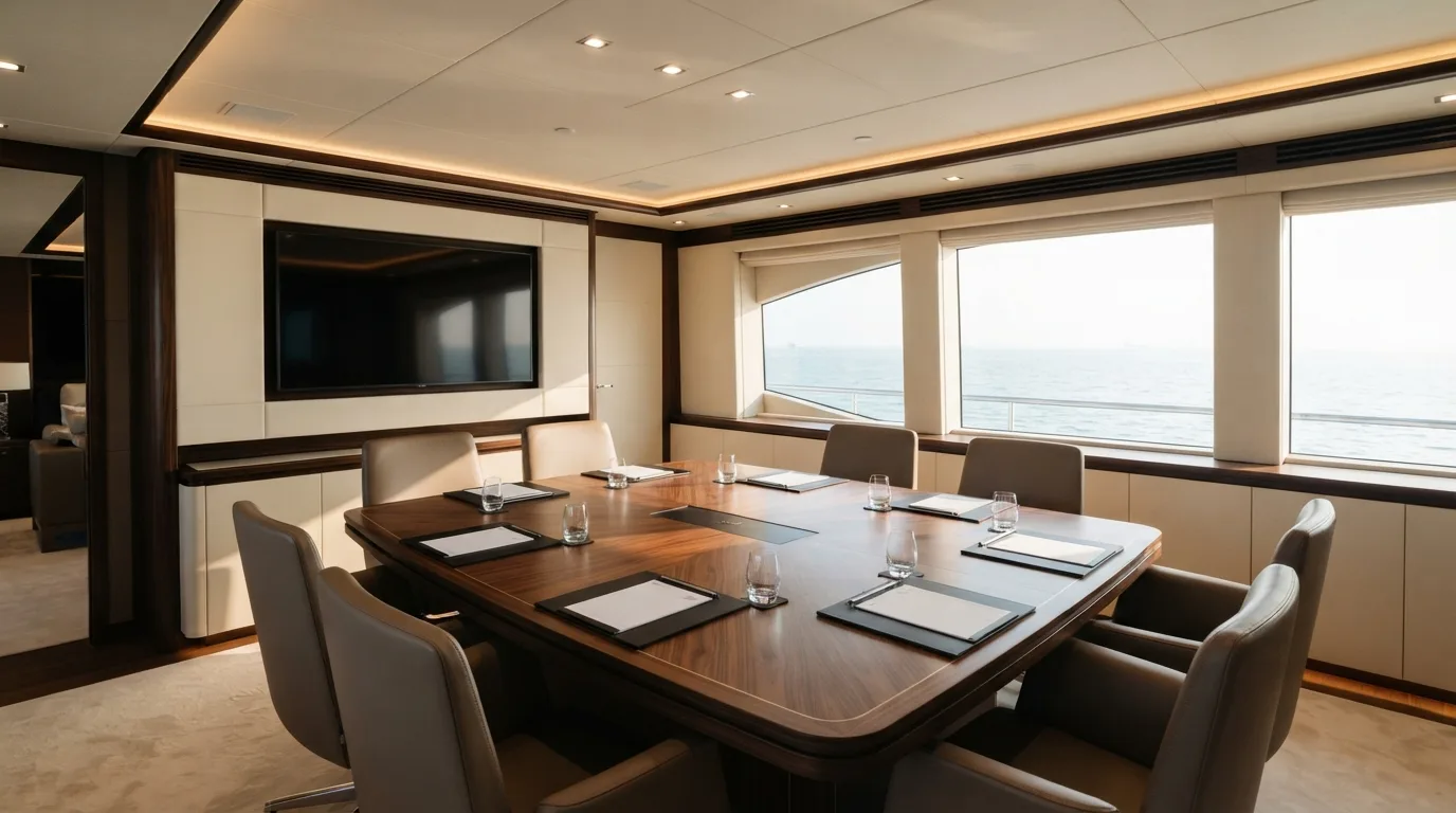 Luxury yacht main salon arranged as a private executive boardroom Luxury yacht main salon arranged as a private executive boardroom